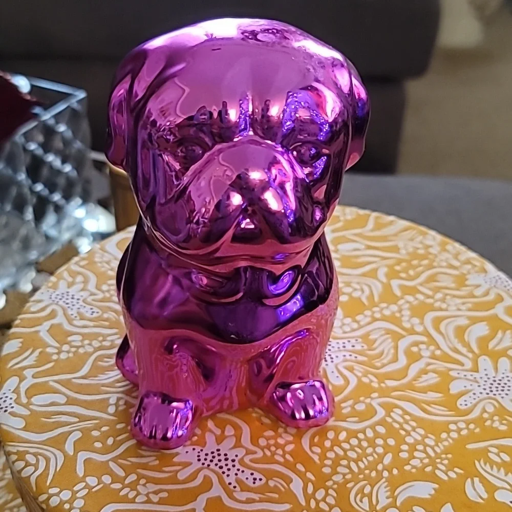 🩷Cute Pink Matallic Sitting Bulldog Figurine Statue🩷 - Picture 3 of 8